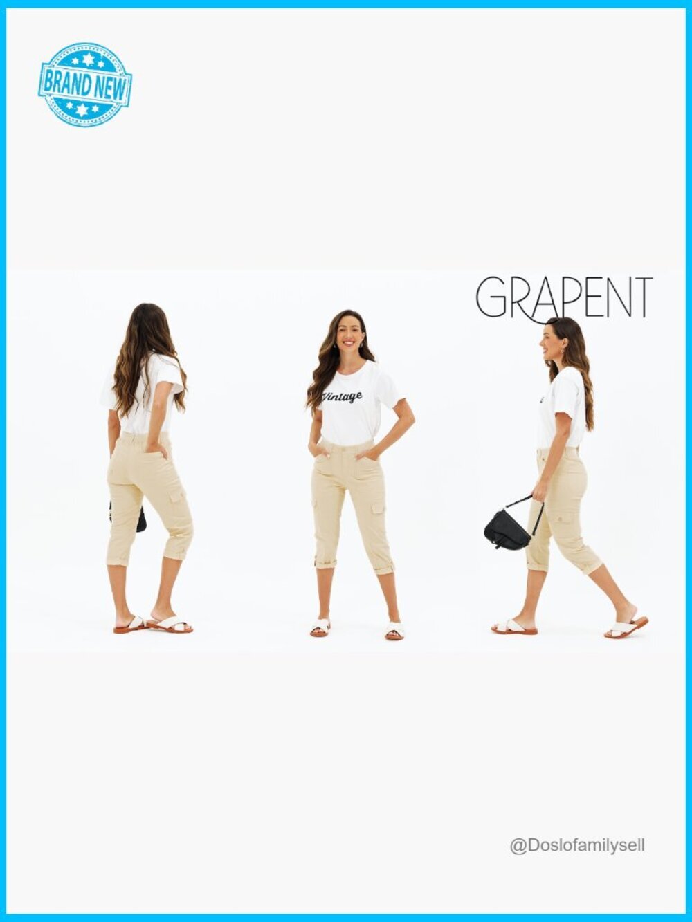 High Waisted Cargo Capri Pants Relaxed Fit Elastic Waist Casual Cropped Trousers - Picture 7 of 7